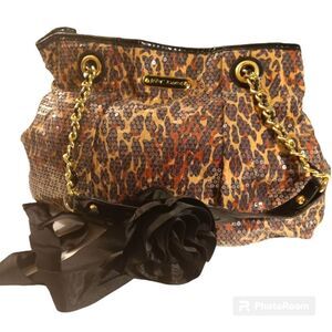 Betsey Johnson Cheetah Babe Large Squin PVC Animal Print Satchel
